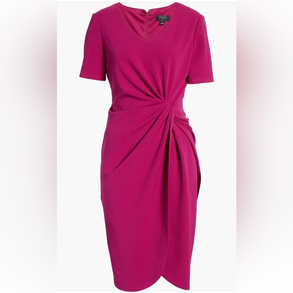 Tahari ASL Stretch Crepe Side Knot Dress in Currant Size 6 NWT - Picture 2 of 15